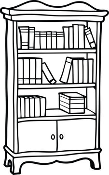 recommend clip art: minimalist bookcase design,  compact bookshelf, industrial-style bookcase line art vector illustration