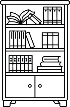recommend clip art: minimalist bookcase design,  compact bookshelf, industrial-style bookcase line art vector illustration