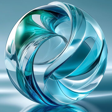 Abstract Teal 3D Glass Sphere with Swirling Glass Orb and Ethereal Knot, Modern Abstract Background