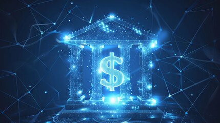 Fintech icon displayed on dynamic abstract financial technology background with digital data and graph elements