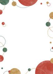 丸のポップなフレーム、水彩、クリスマスカラー、縦向き