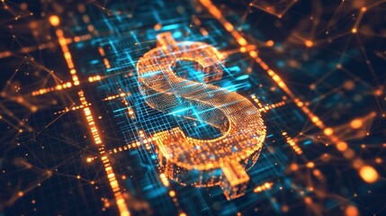 Fintech icon displayed on dynamic abstract financial technology background with digital data and graph elements