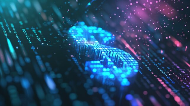 Fintech icon displayed on dynamic abstract financial technology background with digital data and graph elements