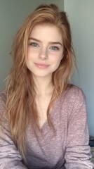 Fototapeta premium Natural beauty captured in a cozy indoor setting with soft lighting and casual style
