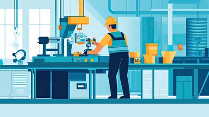 A Worker Operating a Robotic Arm in a Factory Setting