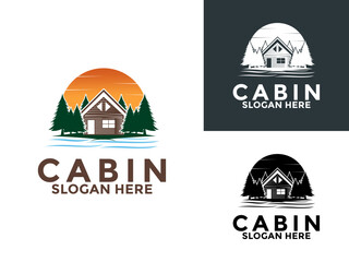 Cabin Wood Logo, Cabin Resort Logo, cabin house, cottage, dorm, villa, homestead, barn, homestay logo vector illustration design