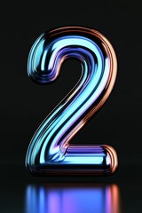A sleek 3D design of the number 2 with futuristic smooth edges and glowing neon blue edges, floating against a dark background with subtle digital wave patterns, no shadows.