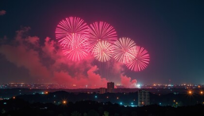 Radiant Dussehra fireworks lighting up the city skyline and symbolizing the victory of good over evil in the night.