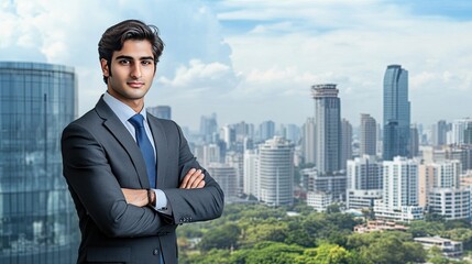 Confident Businessman Overlooking City Skyline
