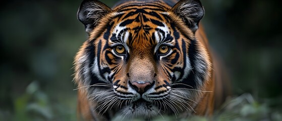 a close-up shot of a bengal tiger staring directly into the camera. close-up of a bengal tiger's intense eyes, wildlife