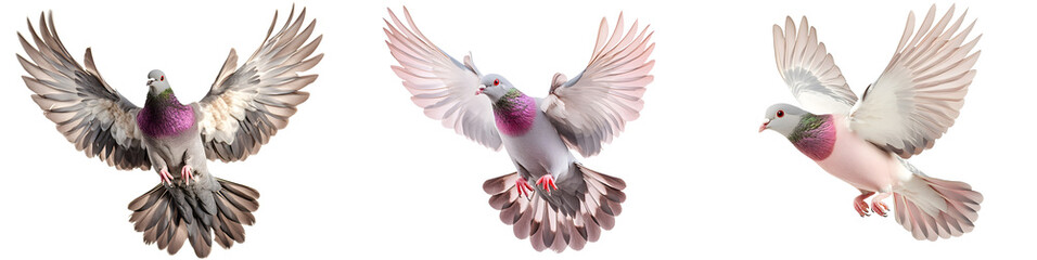 Obraz premium Pigeon in midflight with flapping wings, isolated on transparent background