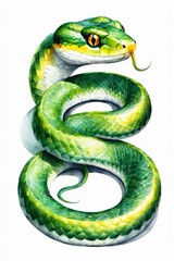 Fototapeta premium Drawing of a green snake on a white background. The symbol of the new year 2025.