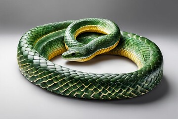 Fototapeta premium Drawing of a green snake on a white background. The symbol of the new year 2025.