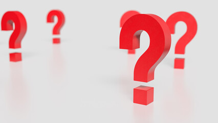 The red question mark on white background 3d rendering.