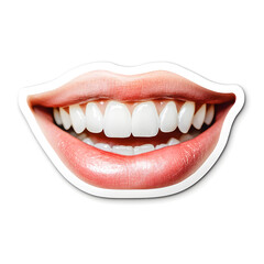 Sticker of realistic red lips and white teeth isolated on a white background.