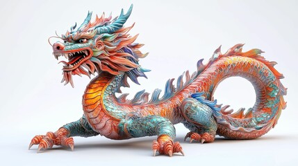 Obraz premium Colorful Chinese Dragon Statue with Open Mouth and Curved Tail