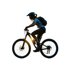 Naklejka premium Woman Mountain Biking at Sunset