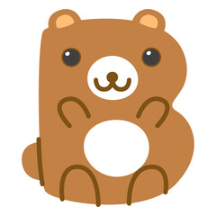 Capital letter B of childish English alphabet with cute bear. Kids Latin font for nursery and preschool education.