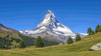 Fototapeta premium Majestic Matterhorn Mountain Under Clear Blue Sky