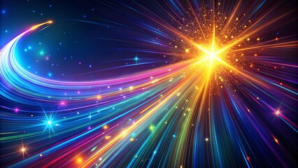 Vivid neon comets soar through swirling streams of light, contrasting against a dark backdrop, crafting an enchanting abstract visual that ignites the senses.