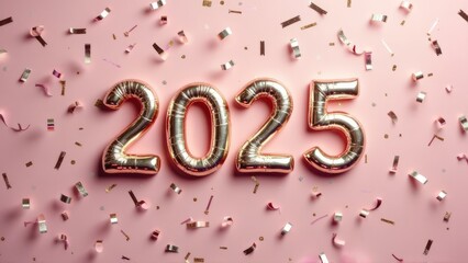 Obraz premium Celebratory 2025 Year with Confetti on Pastel Background