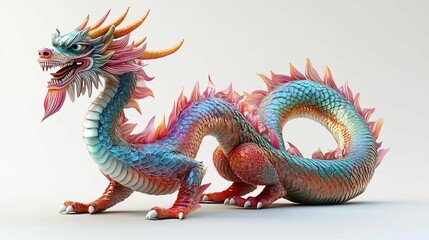 Obraz premium Colorful Chinese Dragon with Open Mouth and Claws