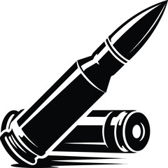 Set of Illustrations of bullets and cartridges in vintage monochrome style. Design element for logo, label, sign, emblem, poster. Vector illustration