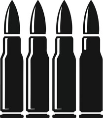 Set of Illustrations of bullets and cartridges in vintage monochrome style. Design element for logo, label, sign, emblem, poster. Vector illustration