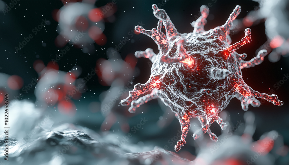 Aufkleber Microscopic view of bioengineered cells with glowing features, showcasing intricate details and vibrant colors. This captures fascinating world of cellular structures and their interactions