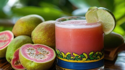 Fototapeta premium Refreshing Guava Juice with Bright Lime Slice