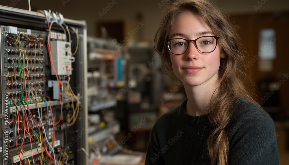 Poster innovative scientist programming robotic equipment in sterile lab environment, showcasing expertise 