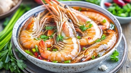 Delicious Shrimp Dish in Broth with Fresh Herbs