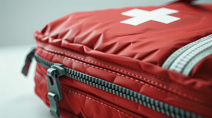 Red First Aid Kit with White Cross and Zipper