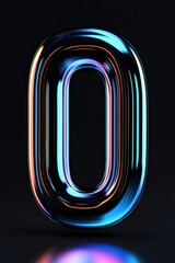 Obraz premium The number 0 made in a sleek 3D style with a smooth futuristic design and glowing neon blue edges, floating against a dark background with subtle digital wave patterns.