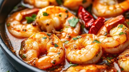 Spicy Shrimp Dish in a Black Bowl