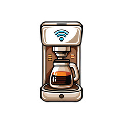 Illustration of a smart drip coffee machine with a timer function.