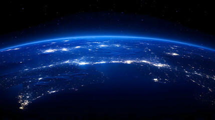 Fototapeta premium A Realistic 3D Render of Earth at Night with City Lights and Stars
