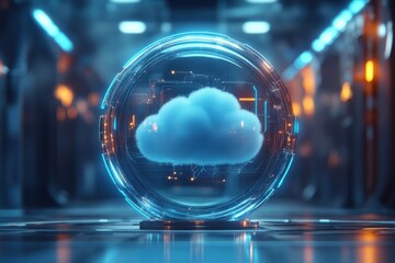 A blue cloud is inside a glass sphere