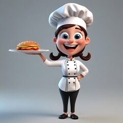 3D Cartoon character woman chef