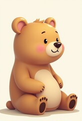 Naklejka premium Endearing 2D Illustration of a Bear: Smiling and Sitting on the Ground in Side View, Perfect for Children's Wall Art