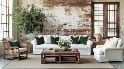 Weathered old brick wall in a Japanese-style living room 6