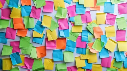 Obraz premium A colorful pile of sticky notes with different colors and sizes