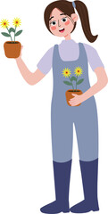 Happy people cartoon characters enjoying gardening and planting agriculture work