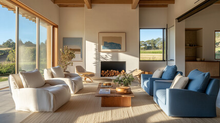 Fototapeta premium Japandi minimalist interior design of modern living room 24