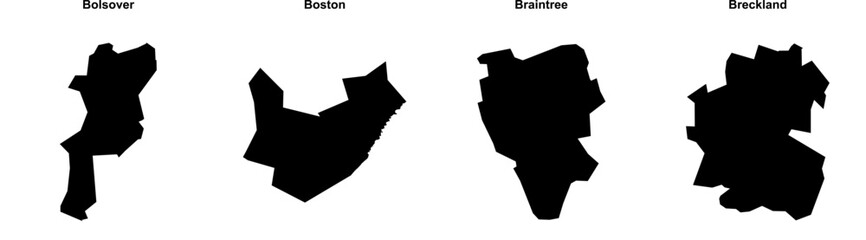 Bolsover, Boston, Braintree, Breckland outline maps