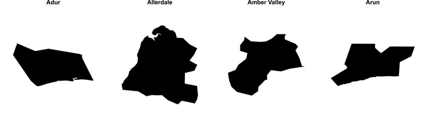 Adur, Allerdale, Amber Valley, Arun outline maps