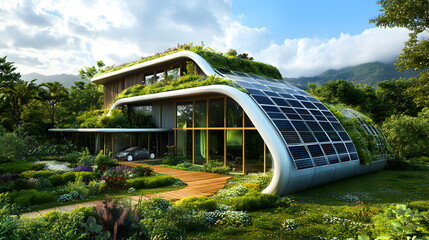 Fototapeta premium Futuristic Home with Solar Panels