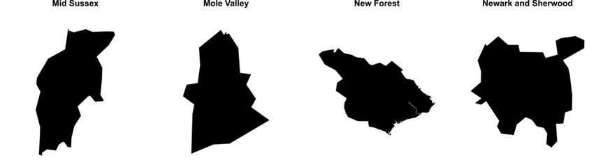 Mid Sussex, Mole Valley, New Forest, Newark and Sherwood outline maps