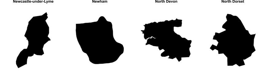 Newcastle-under-Lyme, Newham, North Devon, North Dorset outline maps