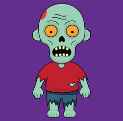 Zombie illustration, with torn clothes, and in shades of green, yellow eyes, for designer backgrounds